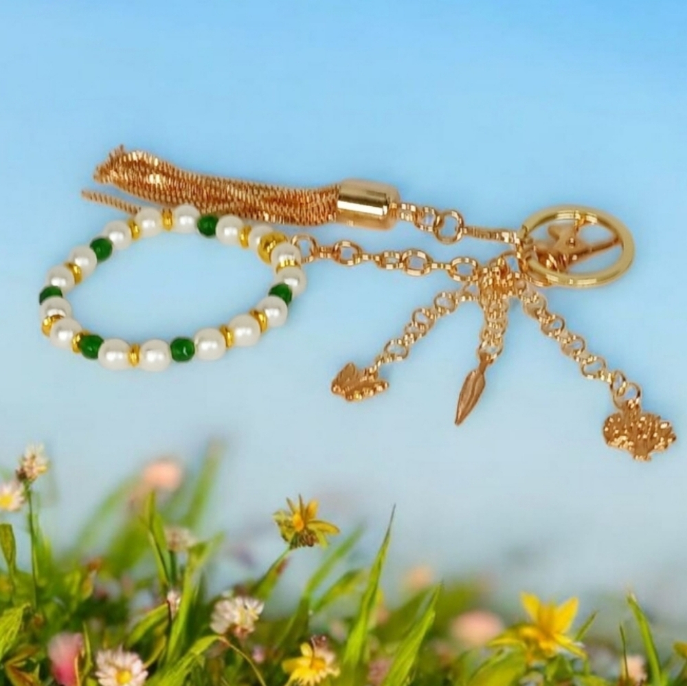 Bag Charm Key Charm Pearls Emeralds Tree of Life Butterfly Feather Naturecore